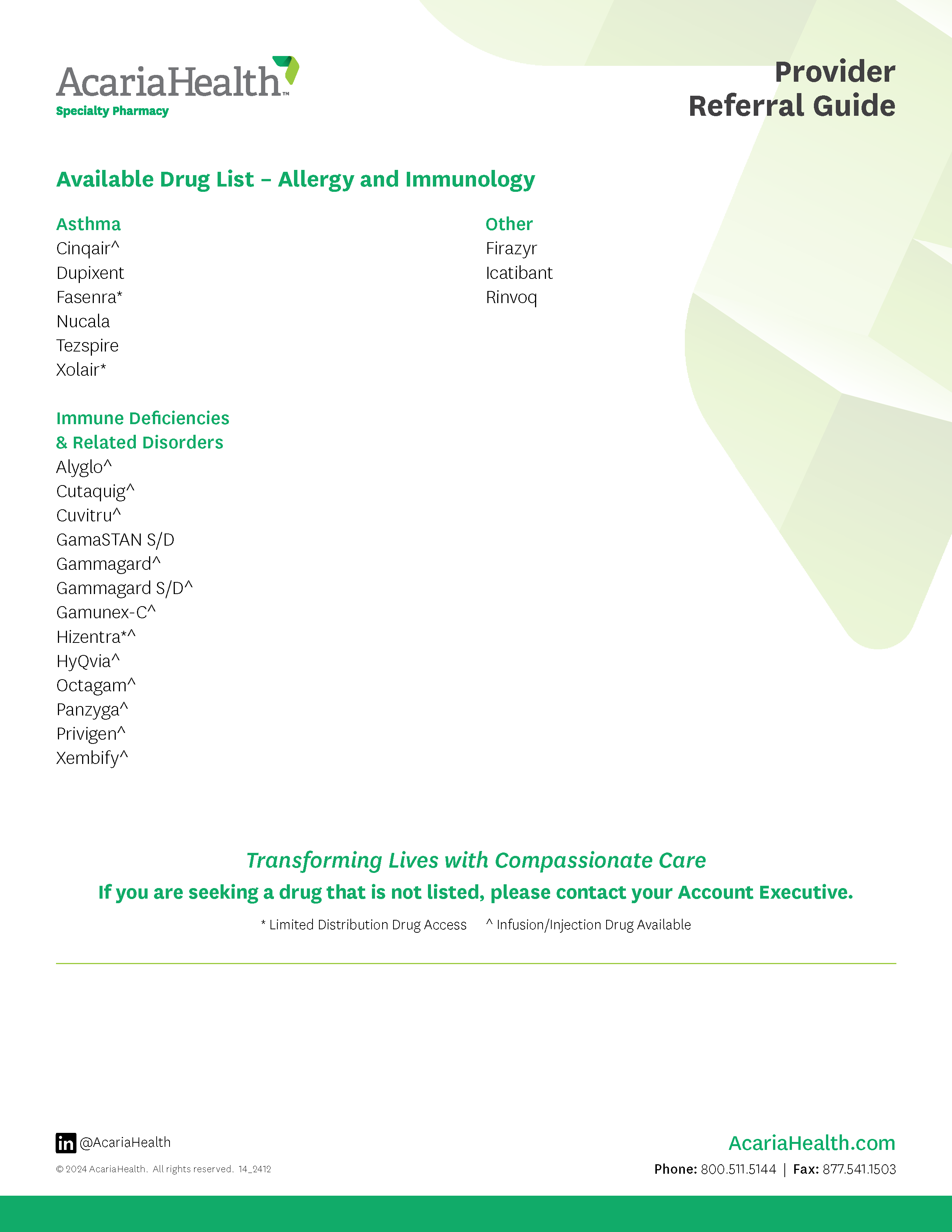 document example: Allergy and Immunology Drug List