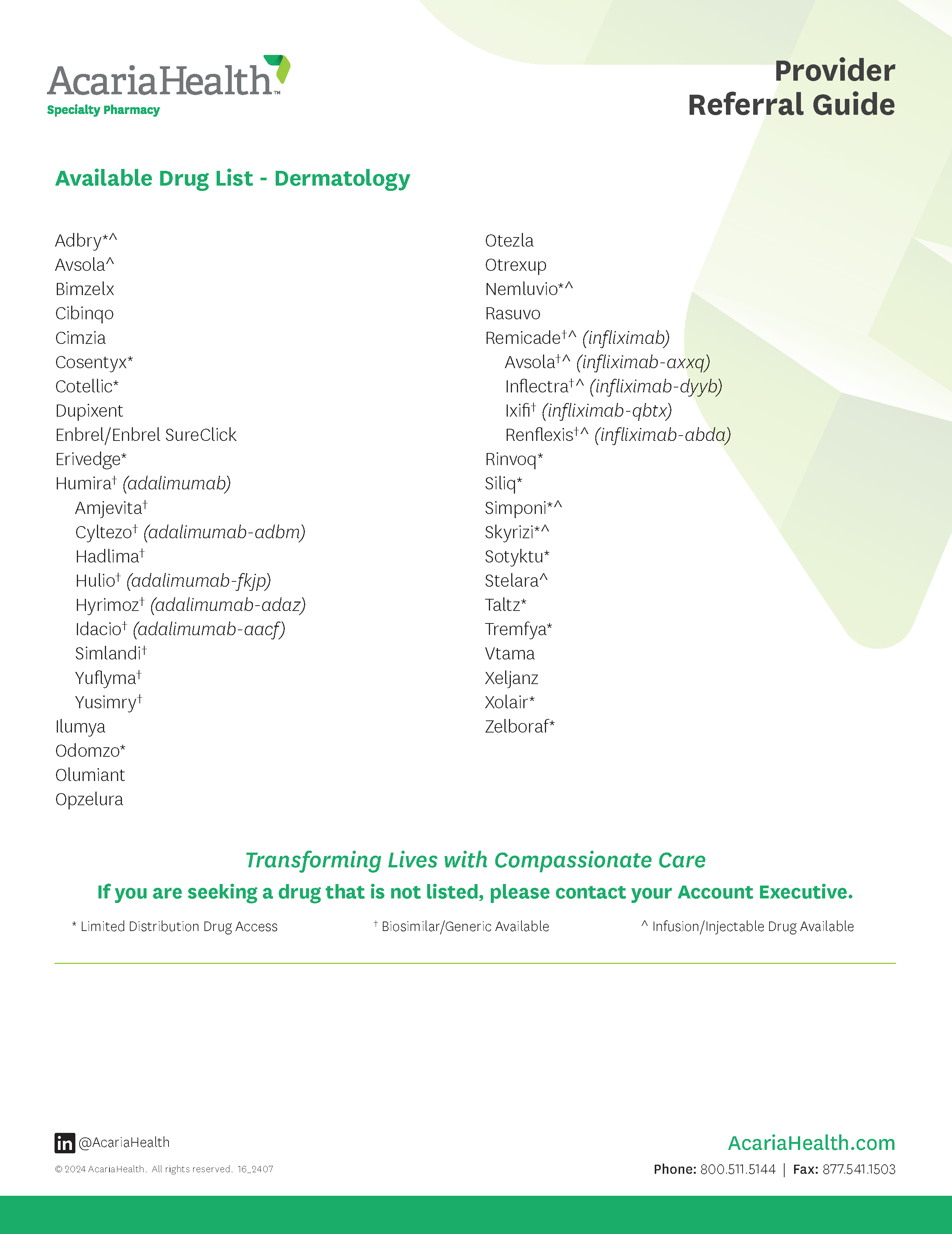 document example: Dermatology Drug List