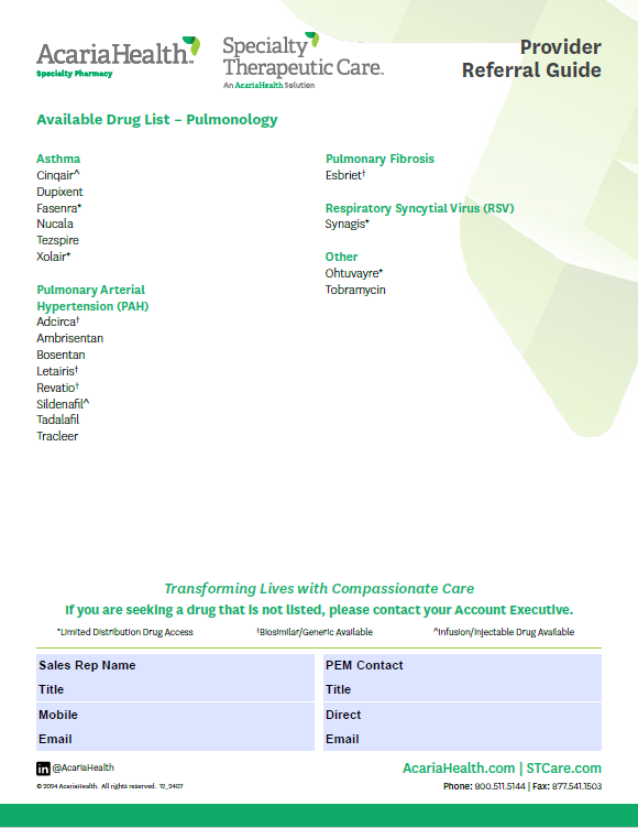 document example: Pulmonology Drug List