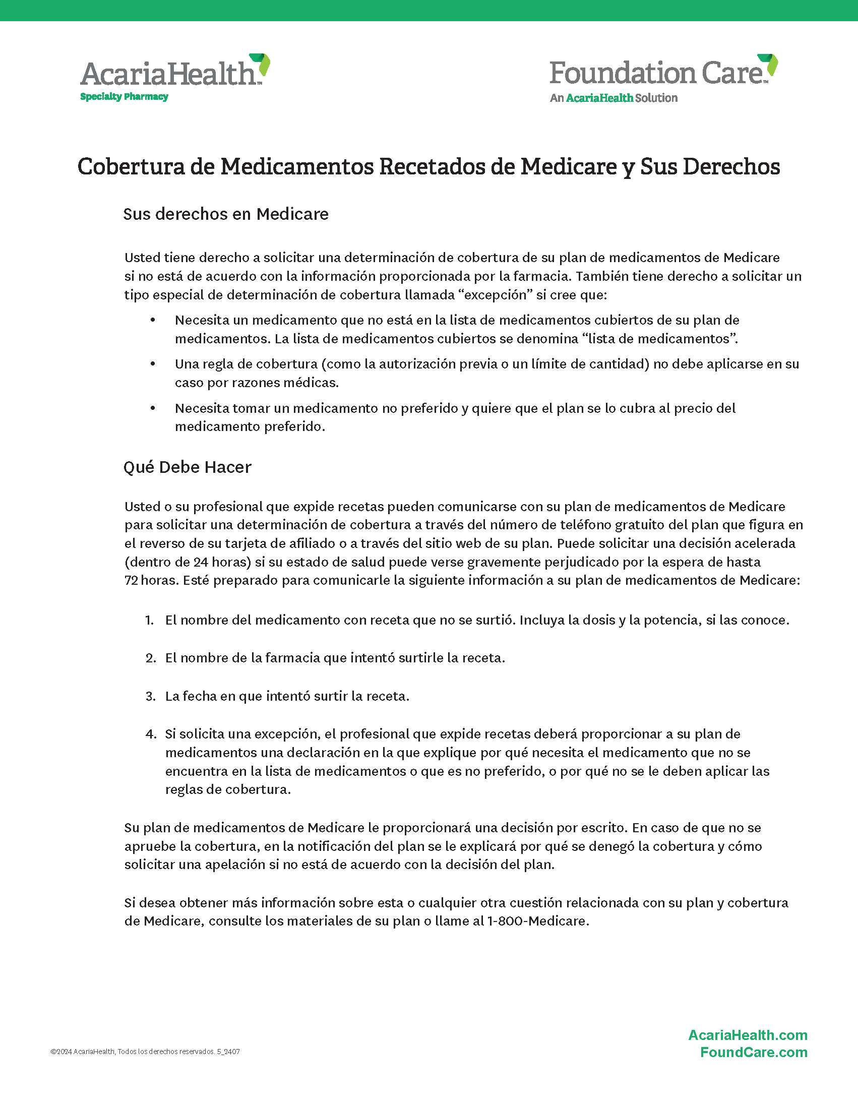 document example: Medicare Prescription Coverage and Your Rights Spanish