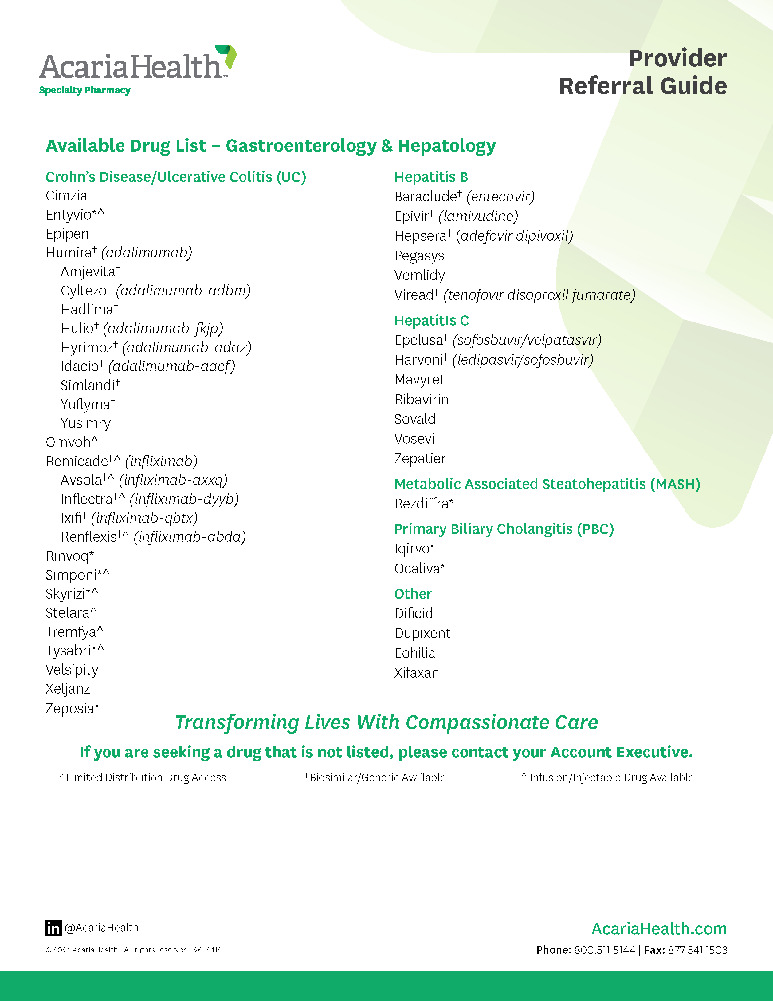 document example: Gastroenterology and Hepatology Drug List