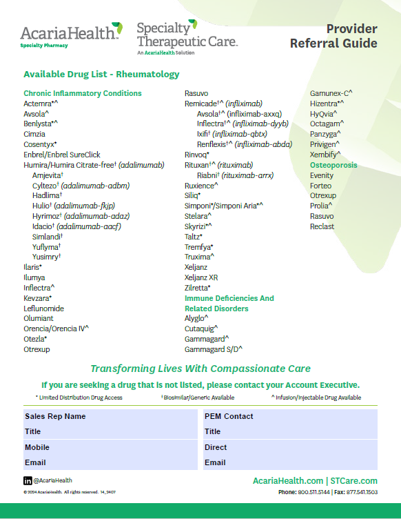 document example: Rheumatology Drug List