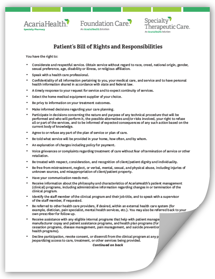 Patient Bill of Rights and Responsibilities example.